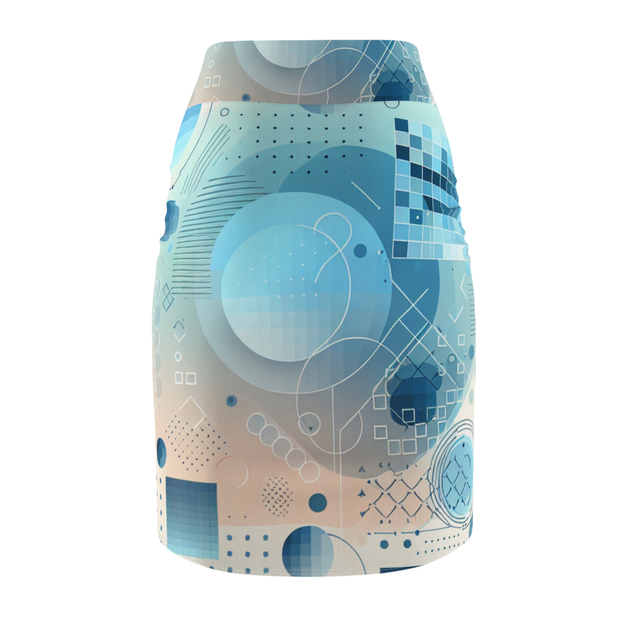 Art-inspired abstract pencil skirt in pastel blues - tren...