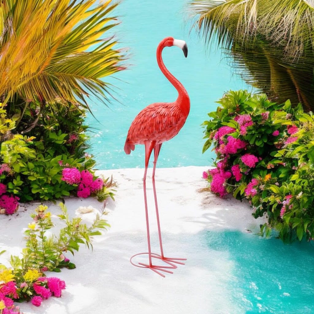 Flamingo Garden Ornament - Metal - L30 x W50 x H150 cm - Pink