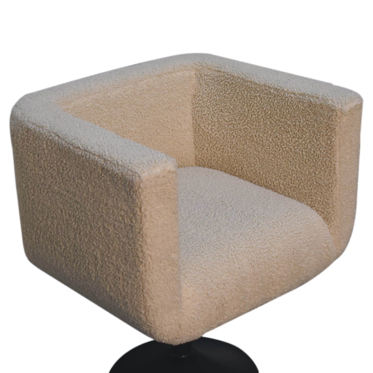 Artisan Furniture Solid Mango Wood Cream Boucle Swivel Chair