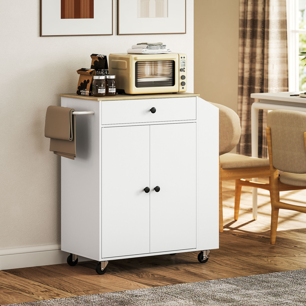 HOMCOM Kitchen Island with 3-Tier Spice Rack, Kitchen Cart with Towel Rack