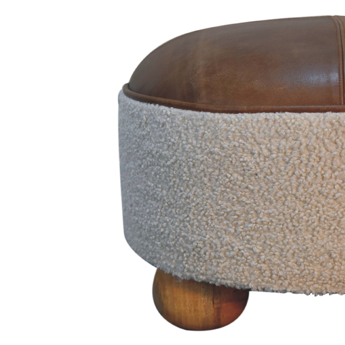 Artisan Furniture Solid Mango Wood Cream Boucle Buffalo Footstool