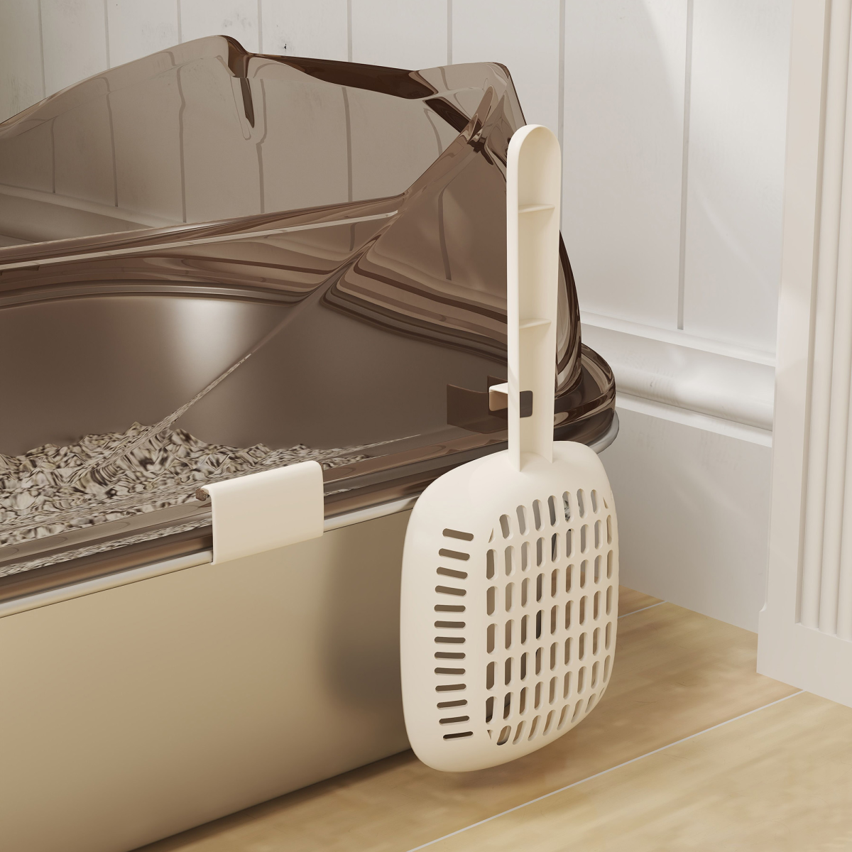 PawHut Stainless Steel Litter Box, Cat Litter Tray w/ Lid, Pedal, Scoop