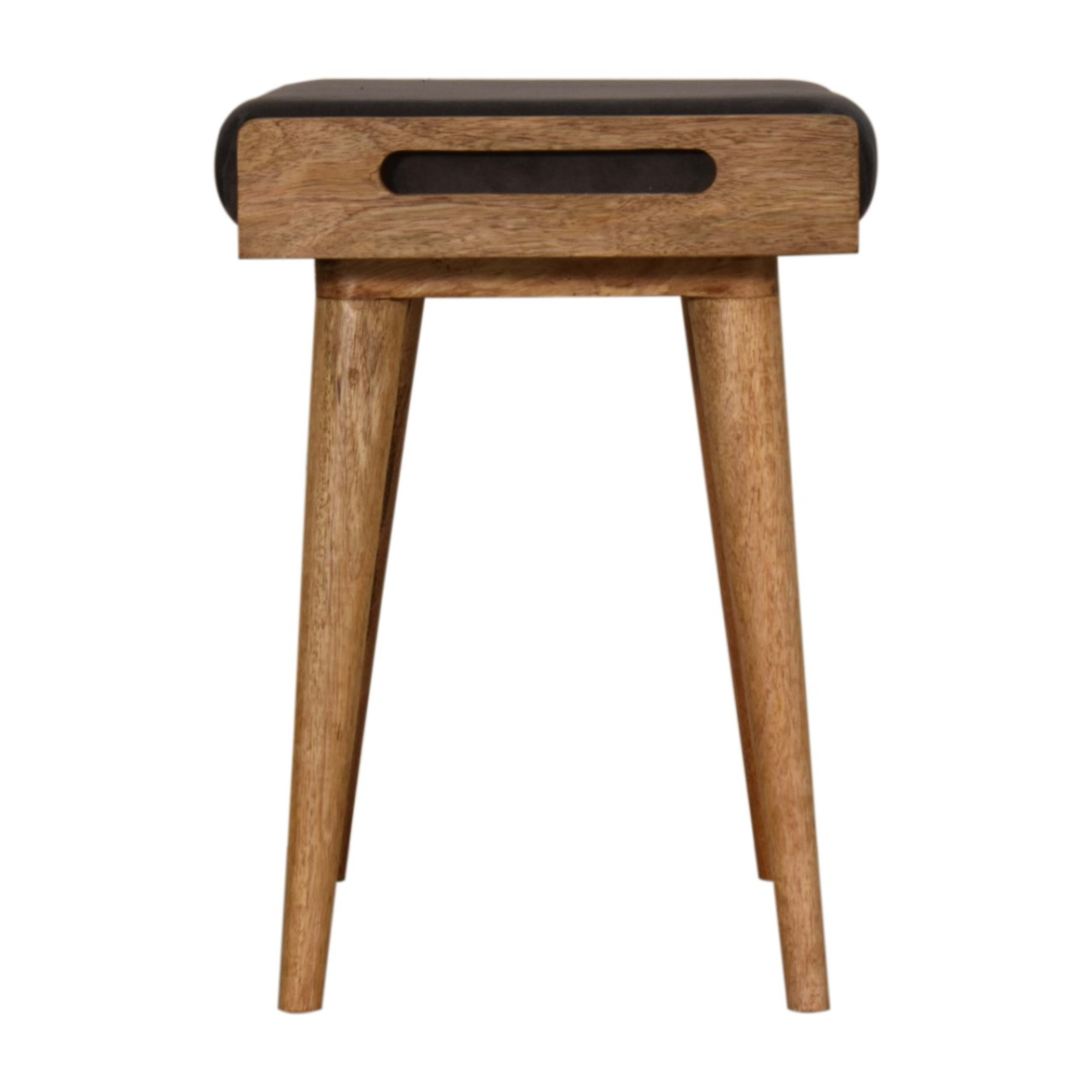 Artisan Furniture Solid Mango Wood Grey Velvet Tray Style Footstool