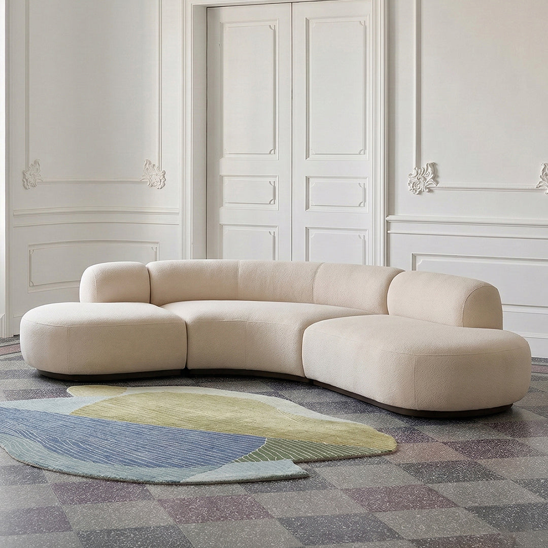 Eulalia Cream Curve Three Seater Sofa, Corner Sofa, Boucle