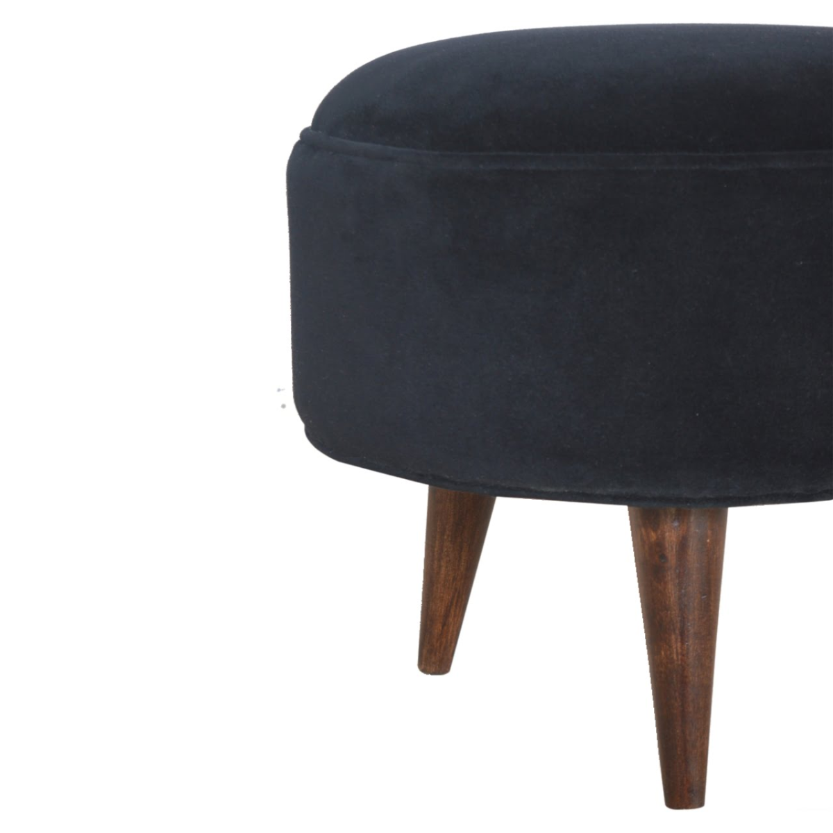 Artisan Furniture Solid Mango Wood Black Velvet Nordic Style Footstool