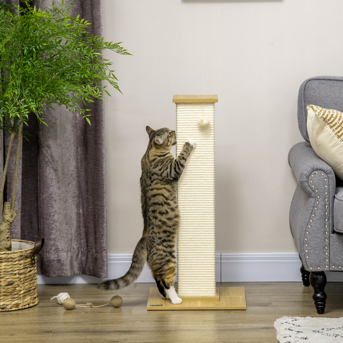 Premium 80cm Sisal Rope Cat Scratching Post - Durable & Interactive Toy Ball