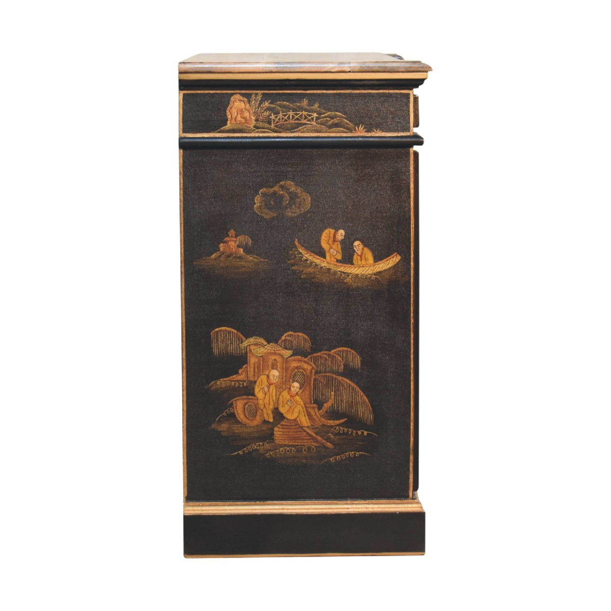 Artisan Furniture Solid Wood Oriental Hand-Painted Wine Cabinet, Black, 2 Doors
