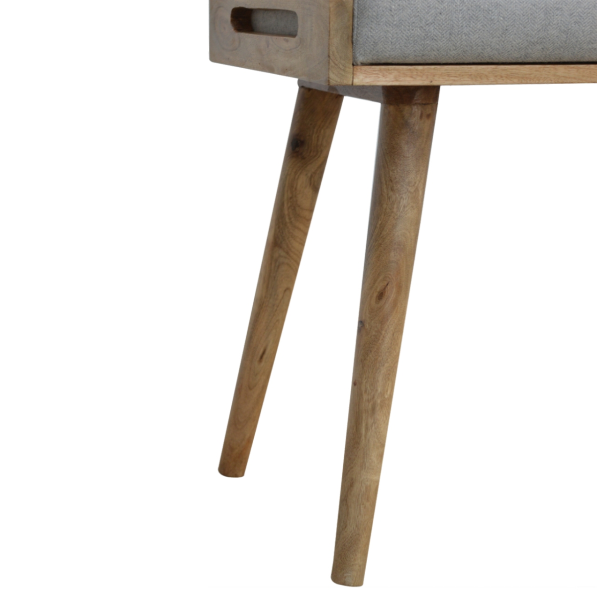 Artisan Furniture Solid Mango Wood Grey Tweed Tray Style Footstool
