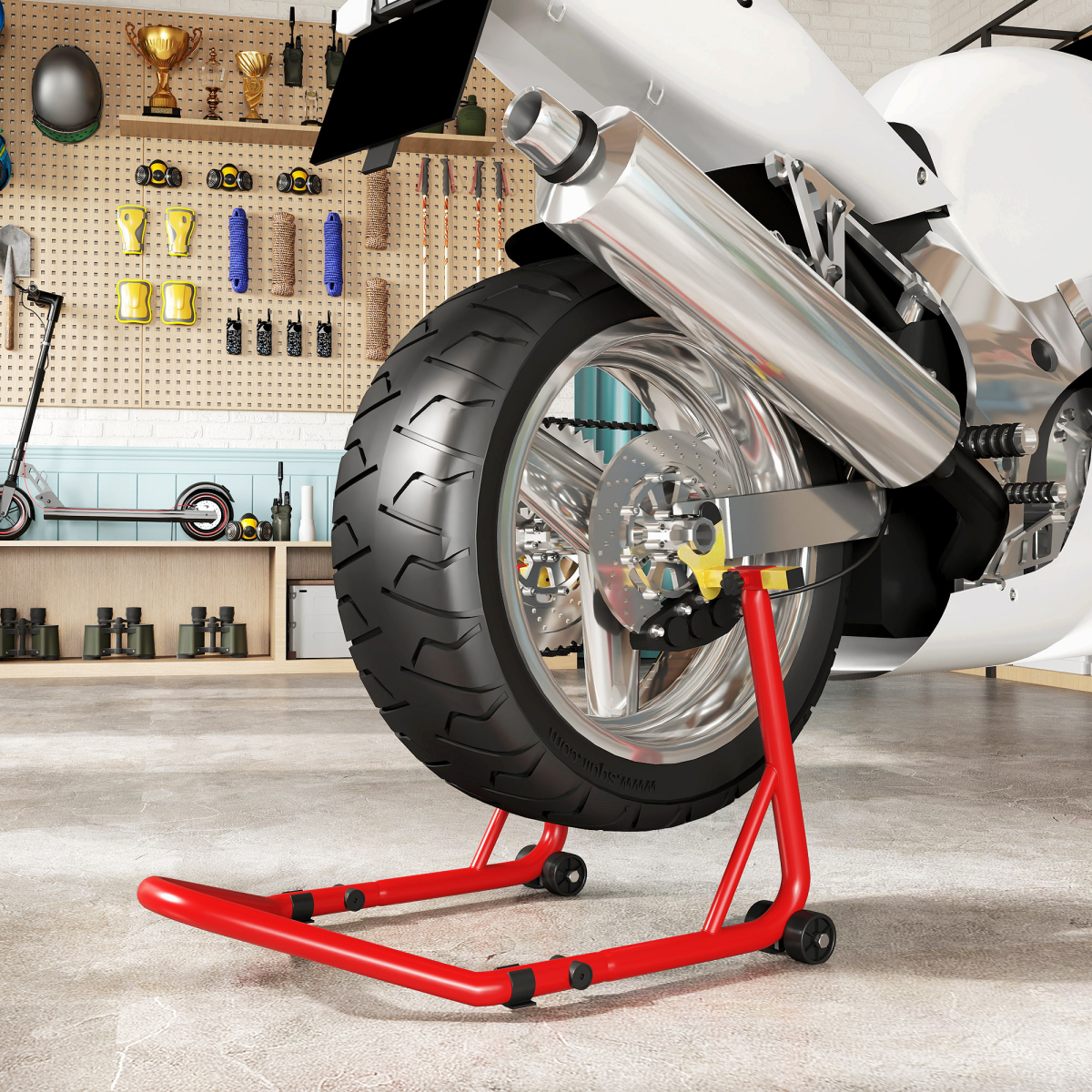 HOMCOM Motorcycle Rear Wheel Stand, 544kg Motorcycle Paddock Stand, Red