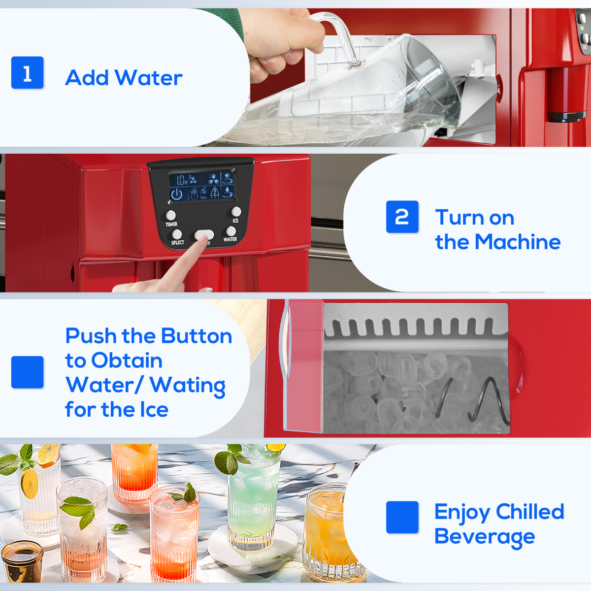 HOMCOM Ice Maker Machine and Water Dispenser 9 Ice Cubes Ready in 6-10 Mins