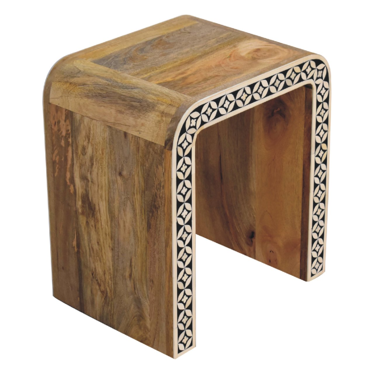 Artisan Furniture Solid Mango Wood Edessa Bone Inlay End Table