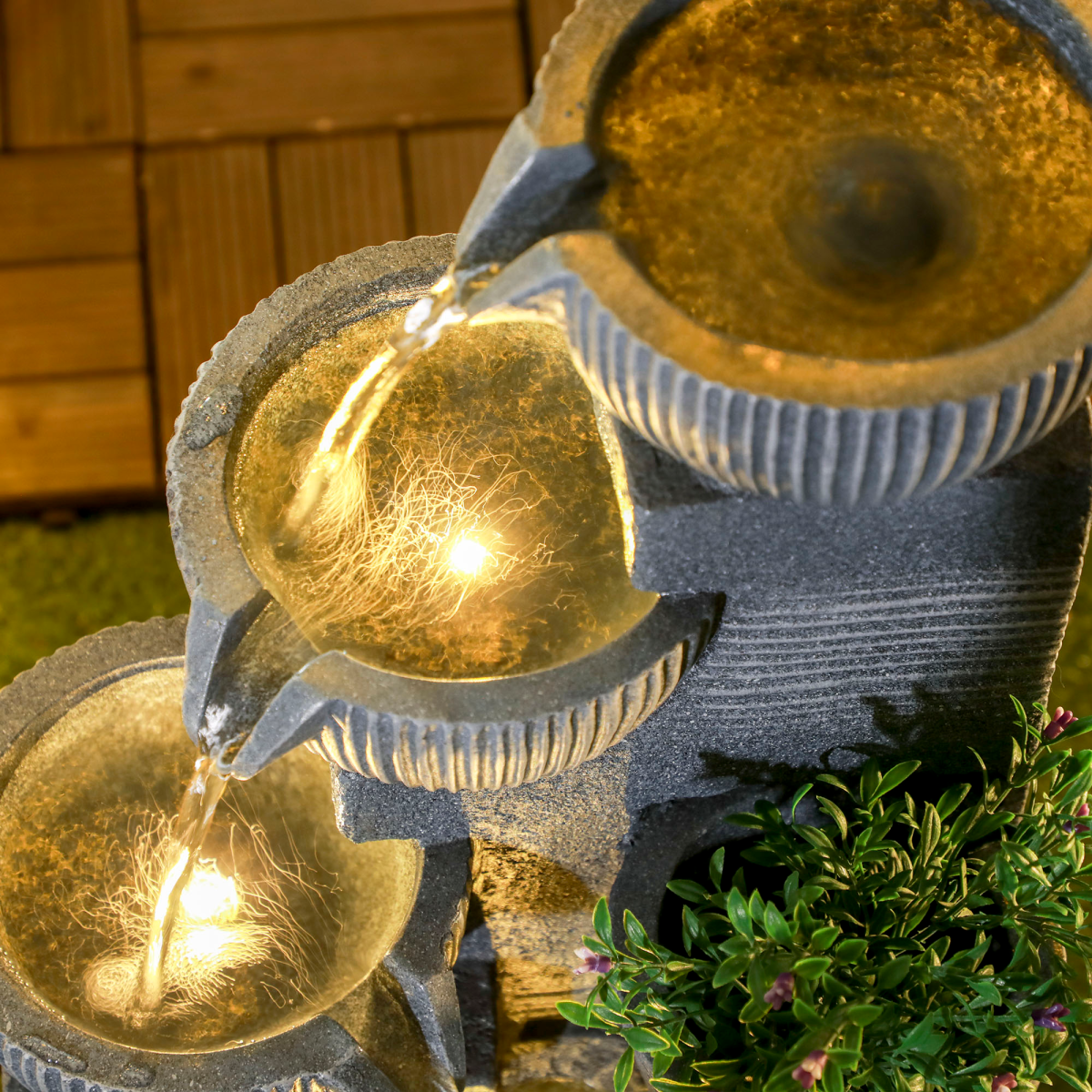 Outsunny Outdoor Water Fountain, Waterfall Fountain with LED Lights