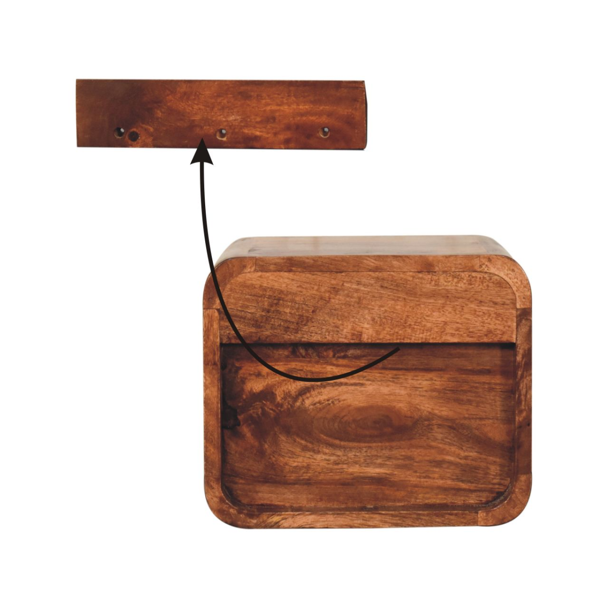 Artisan Furniture Solid Wood Mini Honey Caramel Wall Mounted Bedside with Open Slot, Light Brown, 1 Drawer and 1 Shelf