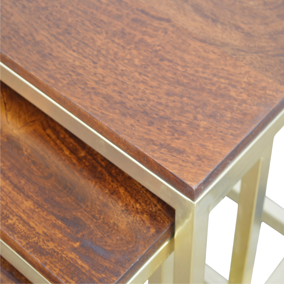 Artisan Furniture Solid Mango Wood Chunky Gold Stool Set of 3