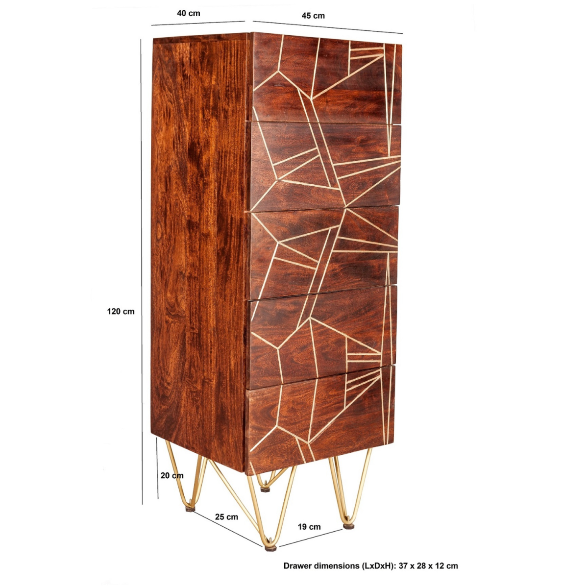 Dark Gold Tall Chest Of Drawers