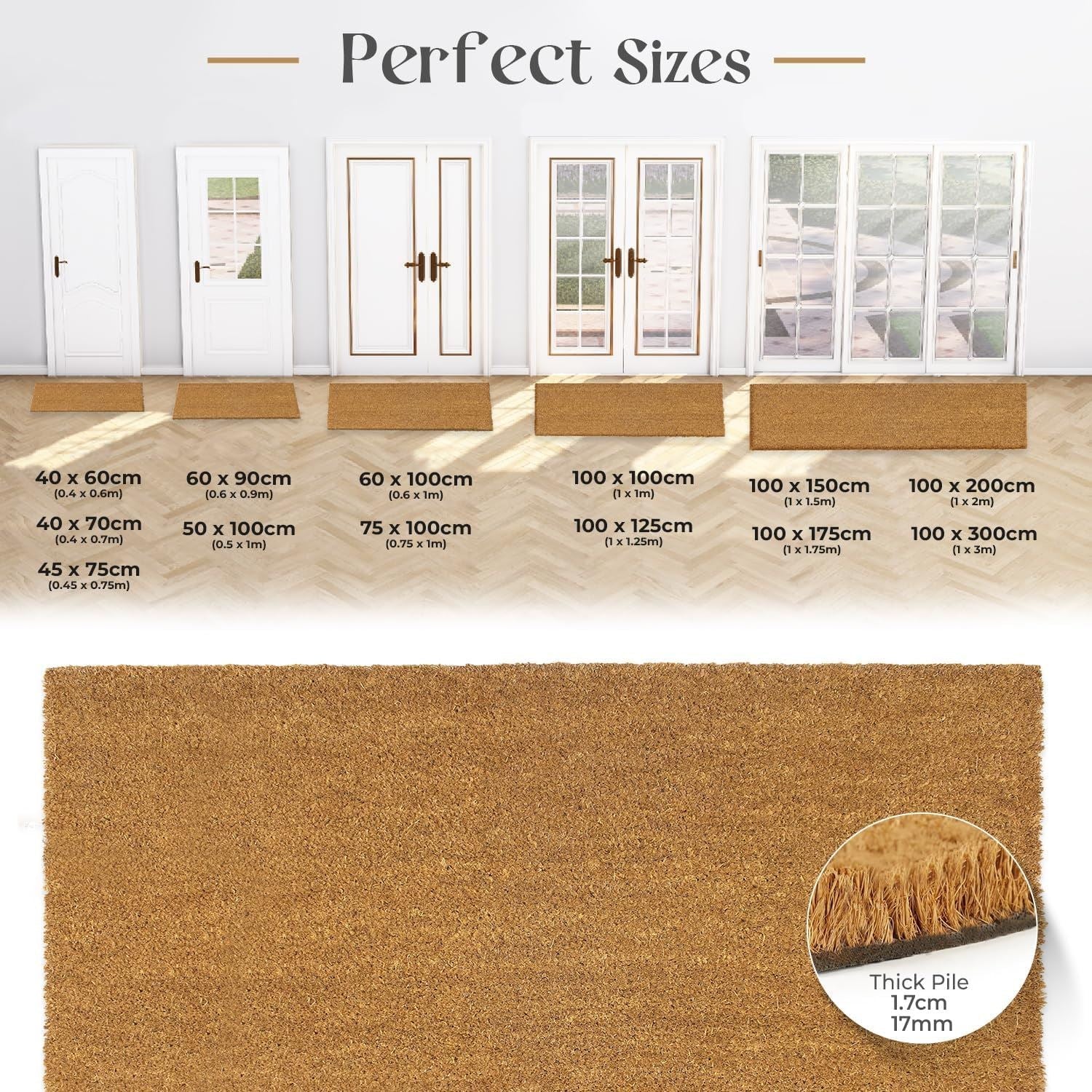 Plain Coir 100cm x 125cm - Brown Home Entrance Door Mat
