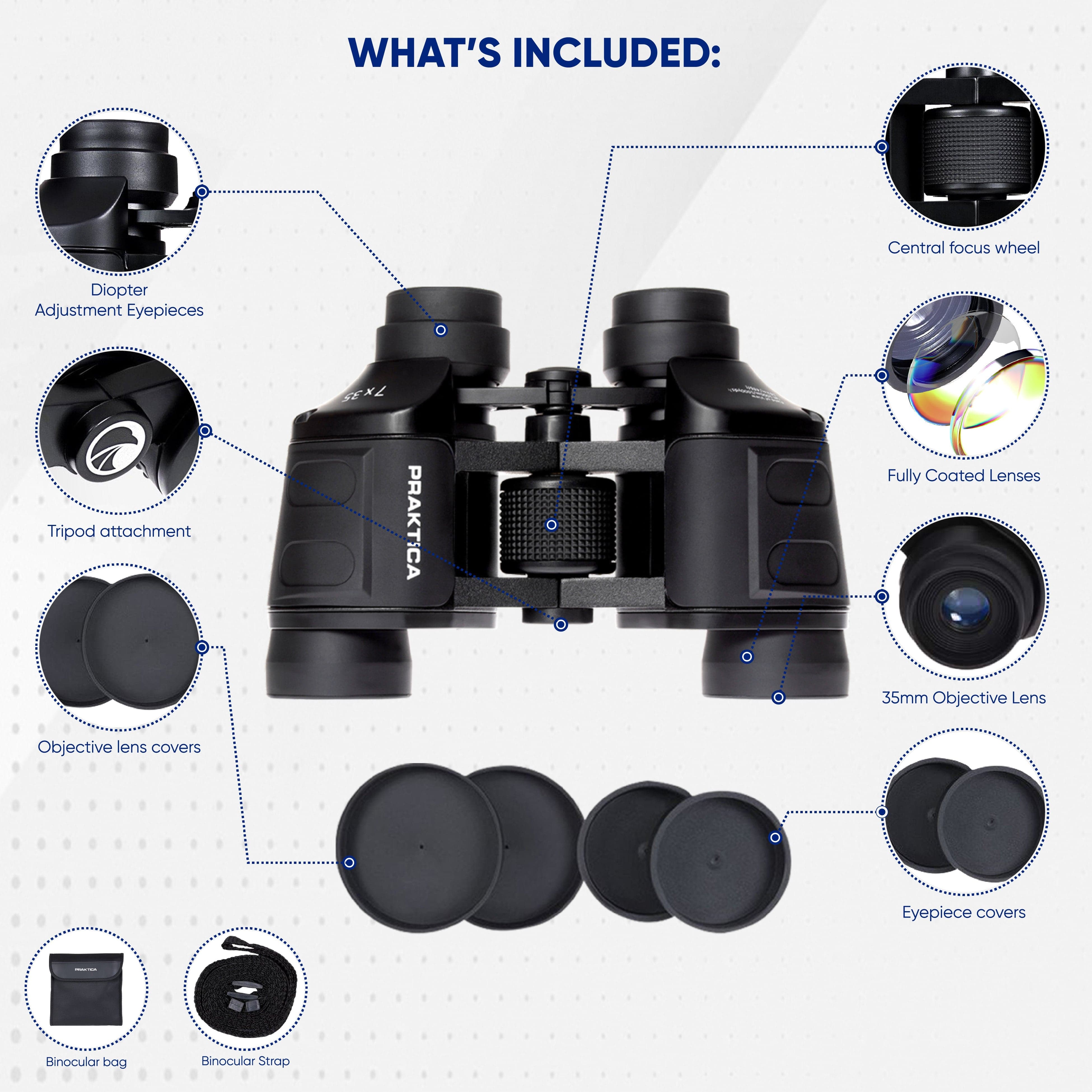 PRAKTICA Falcon 7x35mm Wide Angle Porro Prism Field Binoculars - Black