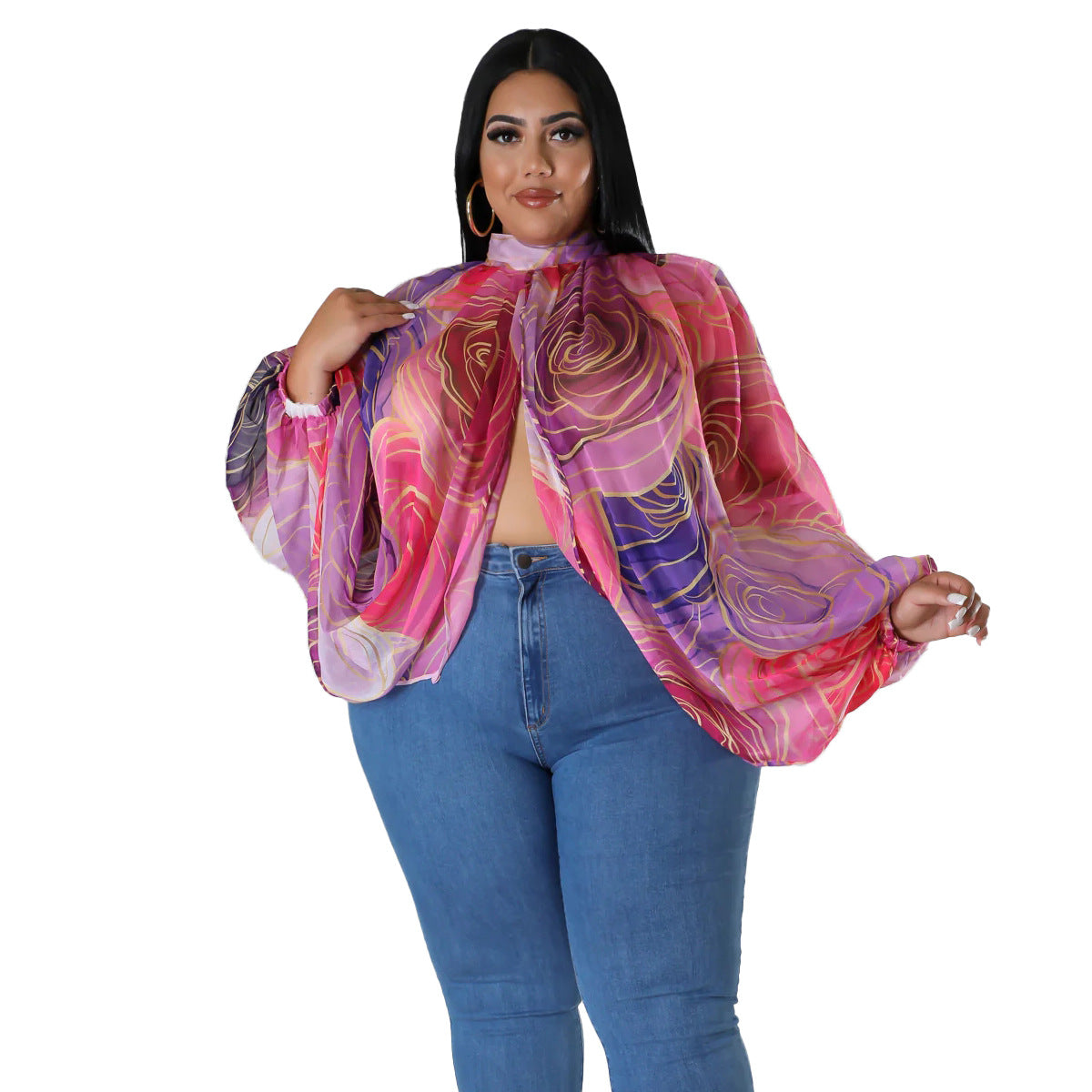 Women's Plus-Size Crew-Neck Chiffon Top With Tie-up Straps
