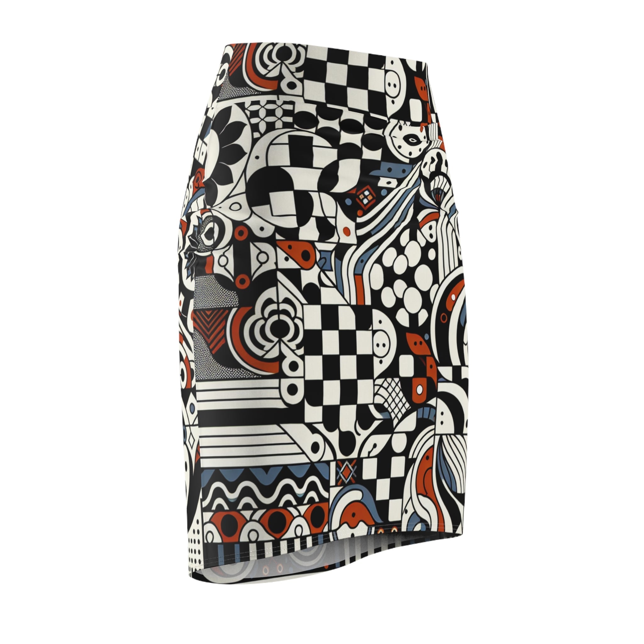 Andrea Bellecci Vibrant Checkerboard Pencil Skirt with Organic Shapes - Modern & Traditional Fusion