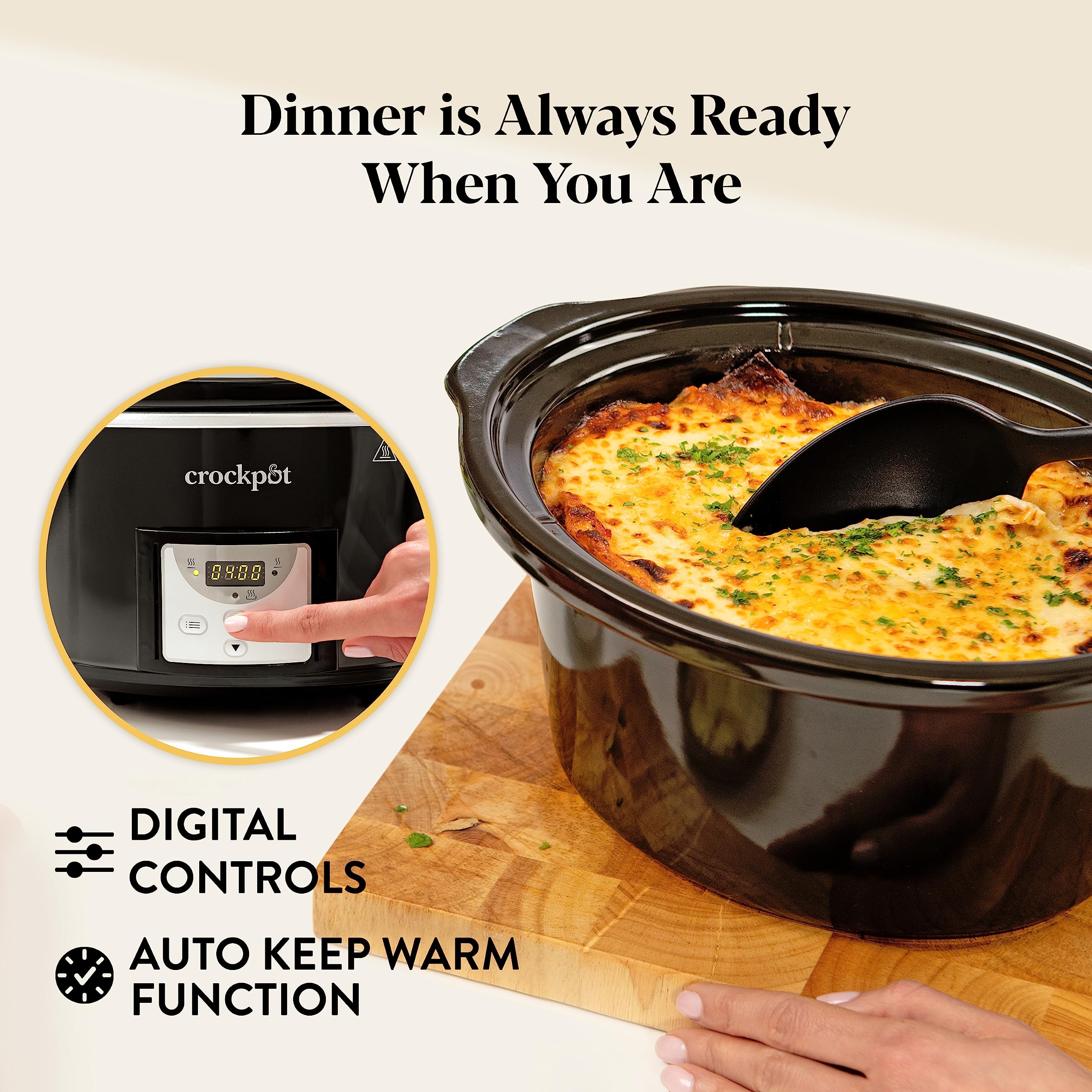 Crockpot Digital Slow Cooker | 3.5 L (3-4 People) | Programmable Countdown Timer | UK 3 Pin Plug | Black [CSC113]