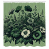 ABAKUHAUS Dark Green Shower Curtain, Wildflowers and Leaves, Cloth Fabric Bathroom Decor Set with Hooks, 175 x 200 cm, Emerald Green