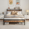 HOJINLINERO King Size Bed Frame with Storage Wooden Headboard,Bed 150x200 cm,Metal Bed Frame Kingsize Bed Base Mattress Foundation,Metal Slats