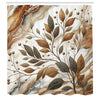 ABAKUHAUS Brown Shower Curtain, Leaves Autumnal Marble Print, Cloth Fabric Bathroom Decor Set with Hooks, 175 x 200 cm, Cinnamon Dark Sepia