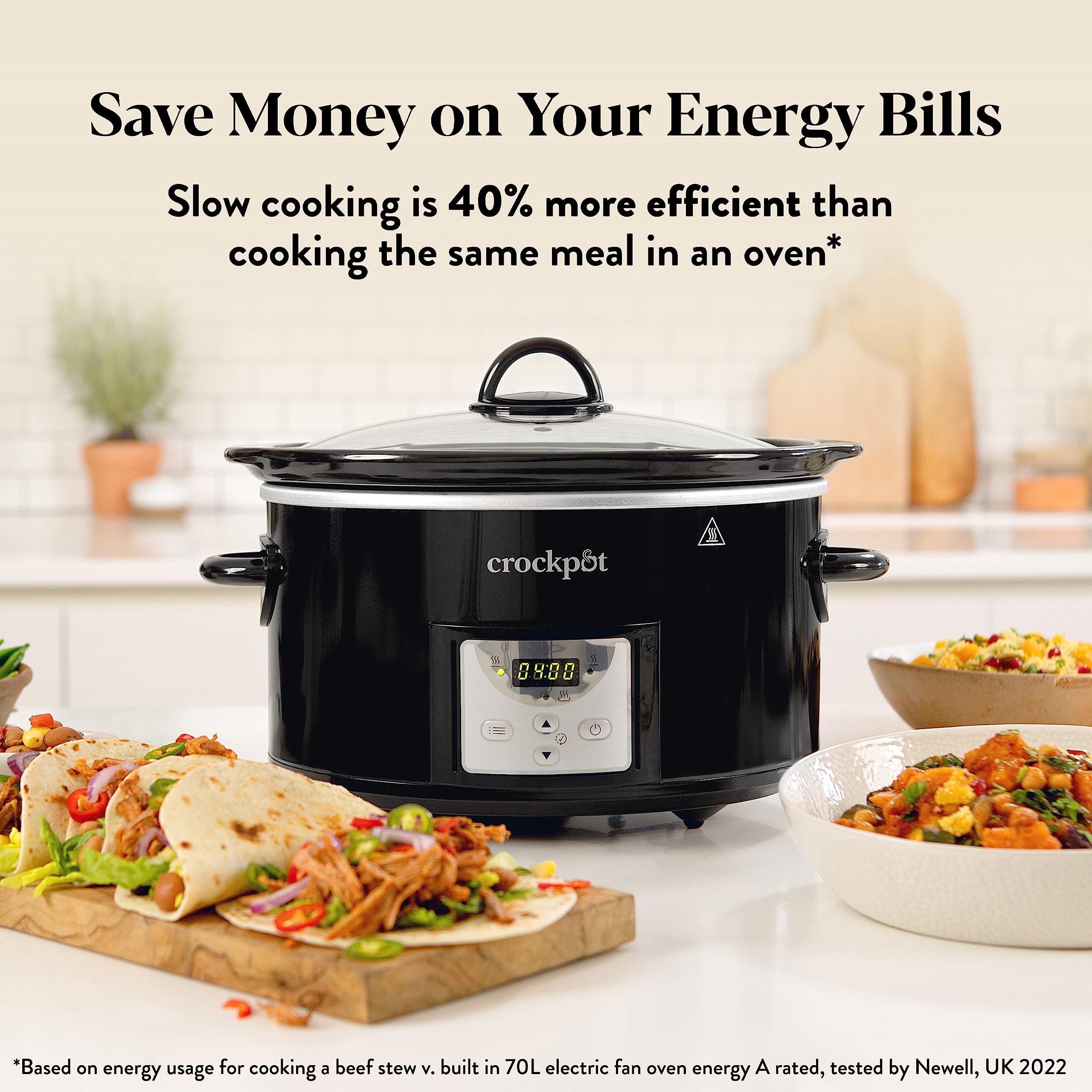 Crockpot Digital Slow Cooker | 3.5 L (3-4 People) | Programmable Countdown Timer | UK 3 Pin Plug | Black [CSC113]
