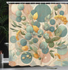 ABAKUHAUS Eucalyptus Leaves Shower Curtain, Pastel Art Deco, Cloth Fabric Bathroom Decor Set with Hooks, 175 x 200 cm, Peach Green Pale Orange
