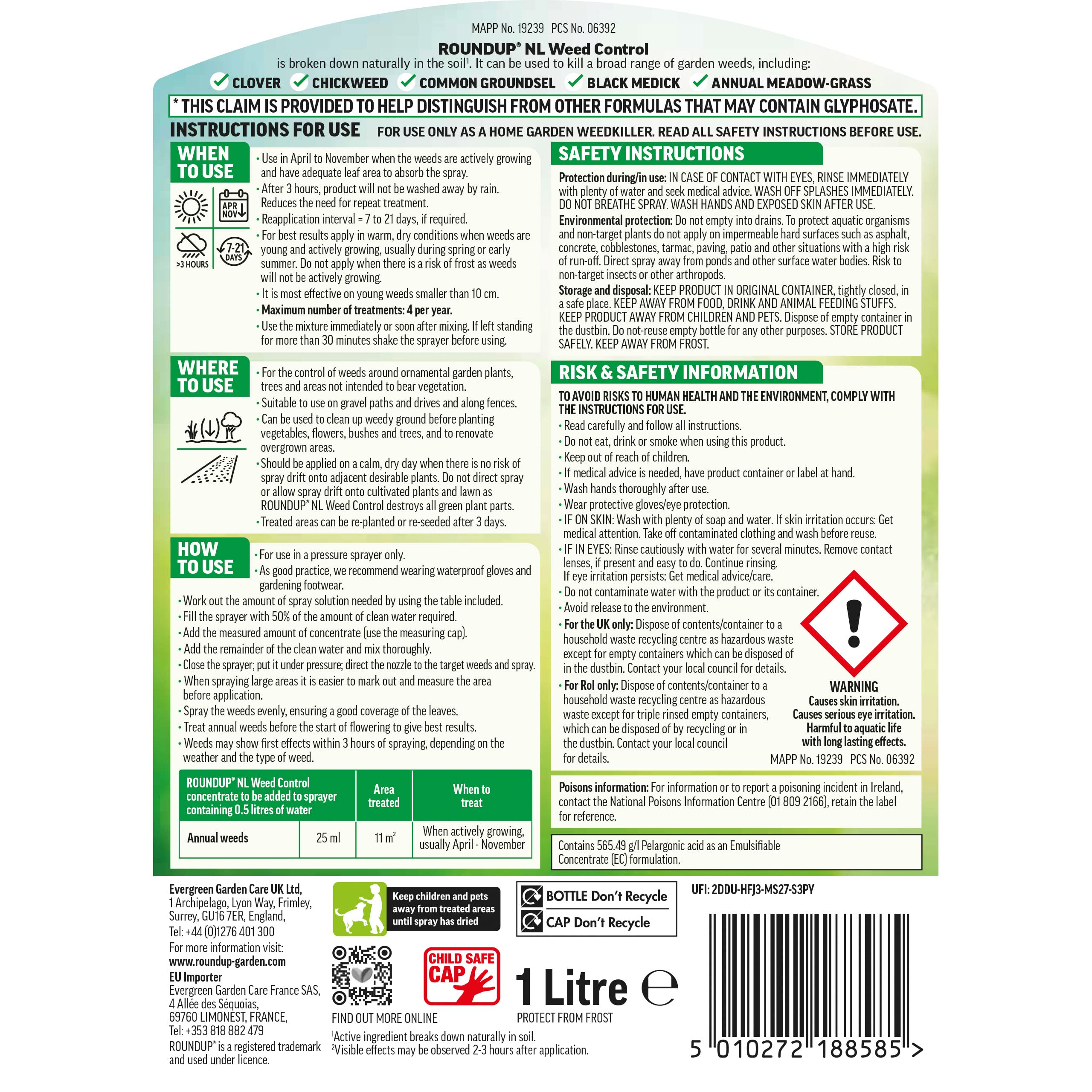Roundup Naturals Weed Killer, Concentrate (Glyphosate-Free), 1 Litre