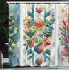 ABAKUHAUS Eucalyptus Leaves Shower Curtain, Leaf Geometrics, Cloth Fabric Bathroom Decor Set with Hooks, 175 x 200 cm, Turquoise Multicolor