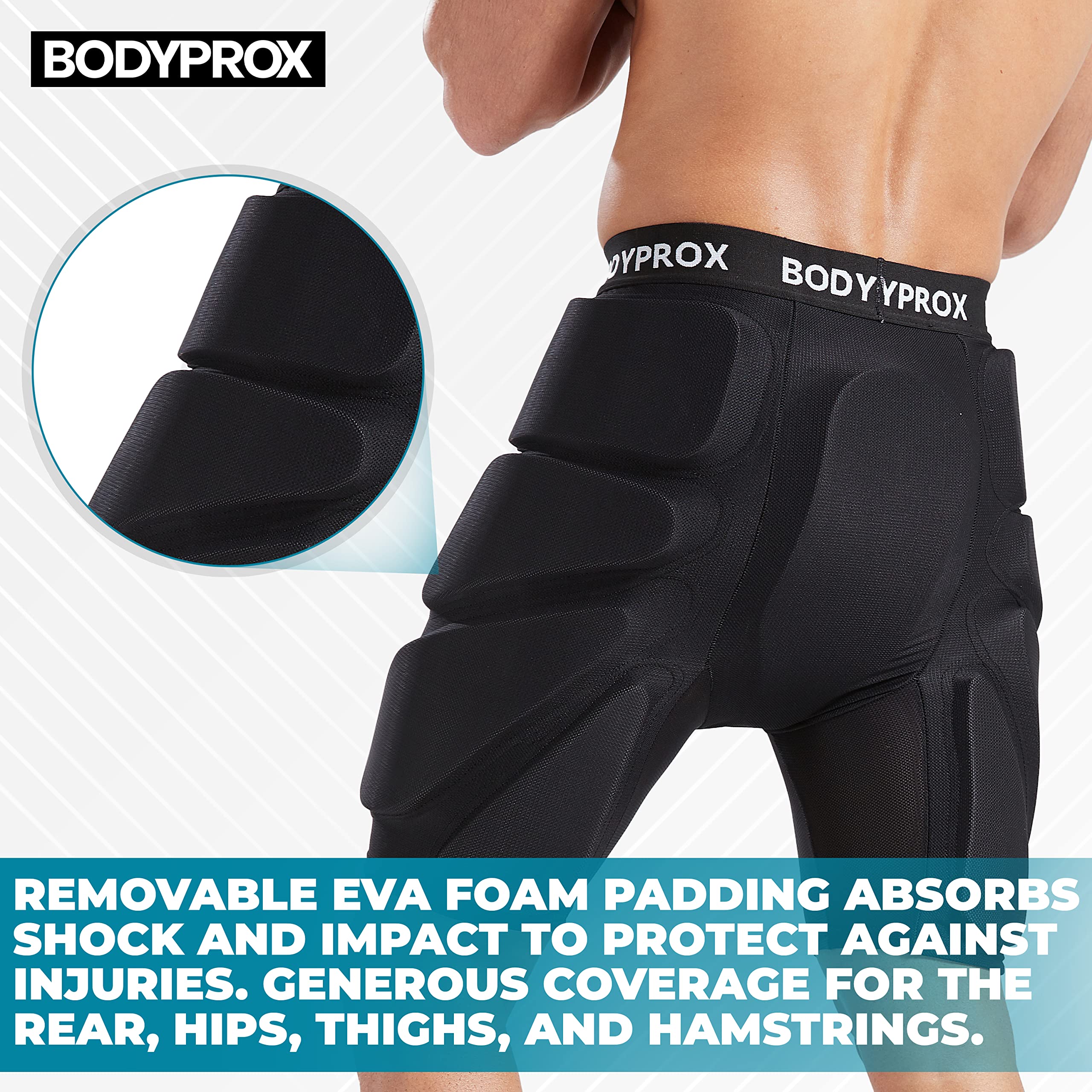 Bodyprox Protective Padded Shorts for Snowboard,Skate and Ski,3D Protection for Hip,Butt and Tailbone (Extra Small) Black