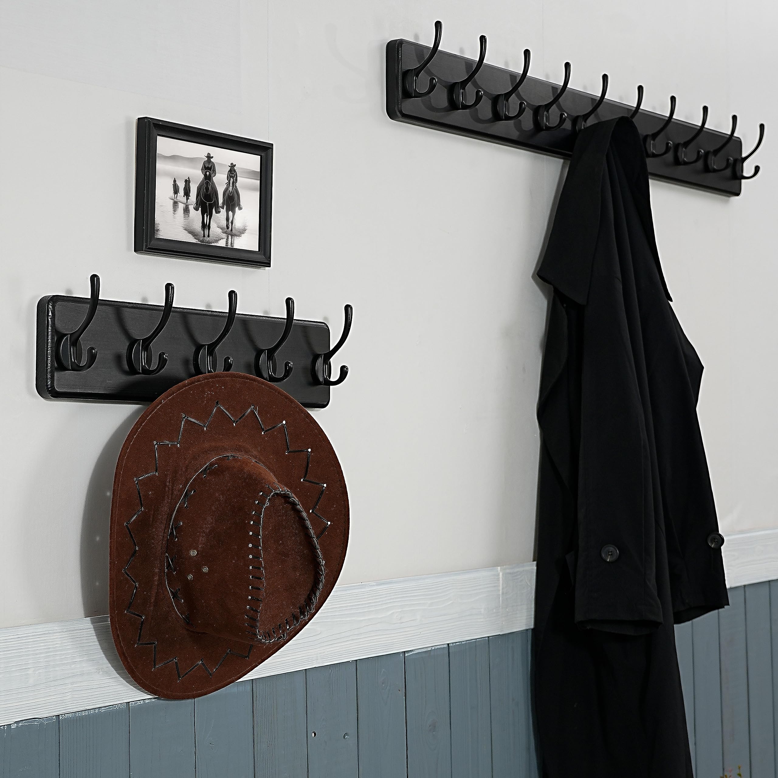 WEBI Coat Rack Wall Mounted,Coat Hooks Wall Mounted,16 Hole to Hole,Large Coat Hanger Wall Hook Rack,5 Hooks for Hanging
