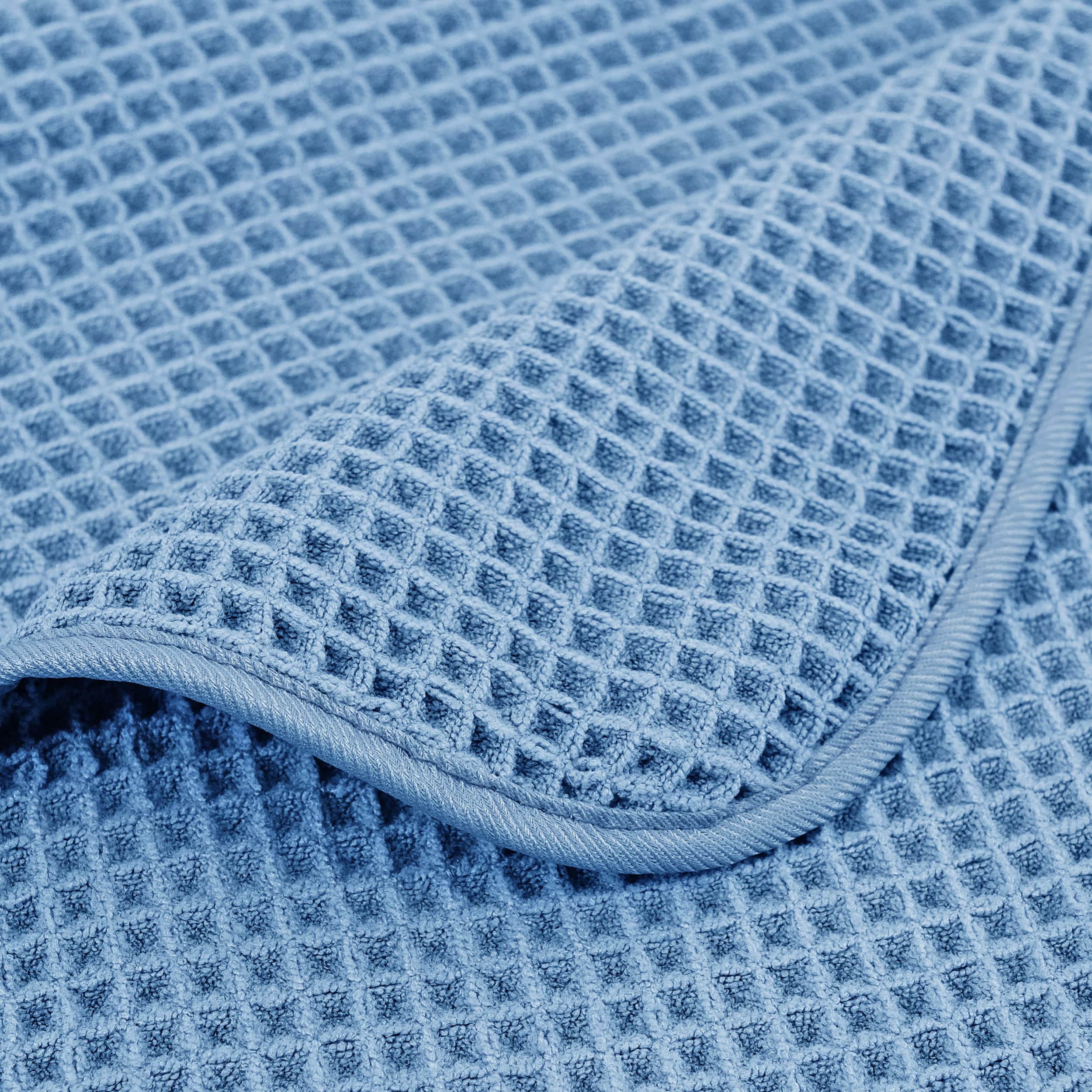 POLYTE Microfibre Oversize Quick Dry Lint Free Bath Towel, 152 x 76 cm, 4 Pack (Blue, Waffle Weave)