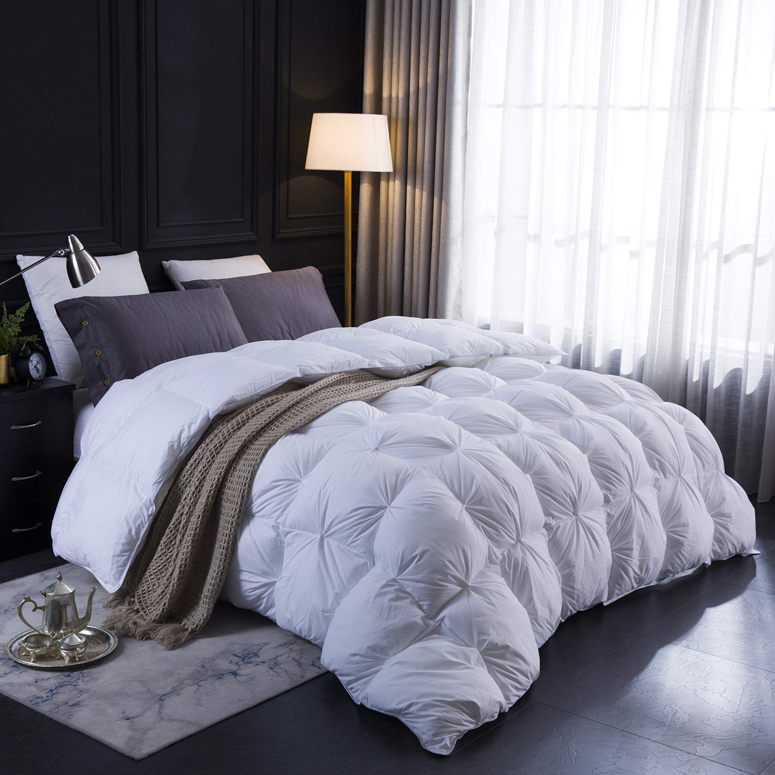 Three Geese Single Size Duvet,Goose Feather Down Duvet All Year Round 10.5 Tog, 100% Organic Cotton Cover, Double Quilt Bed Comforter (White)