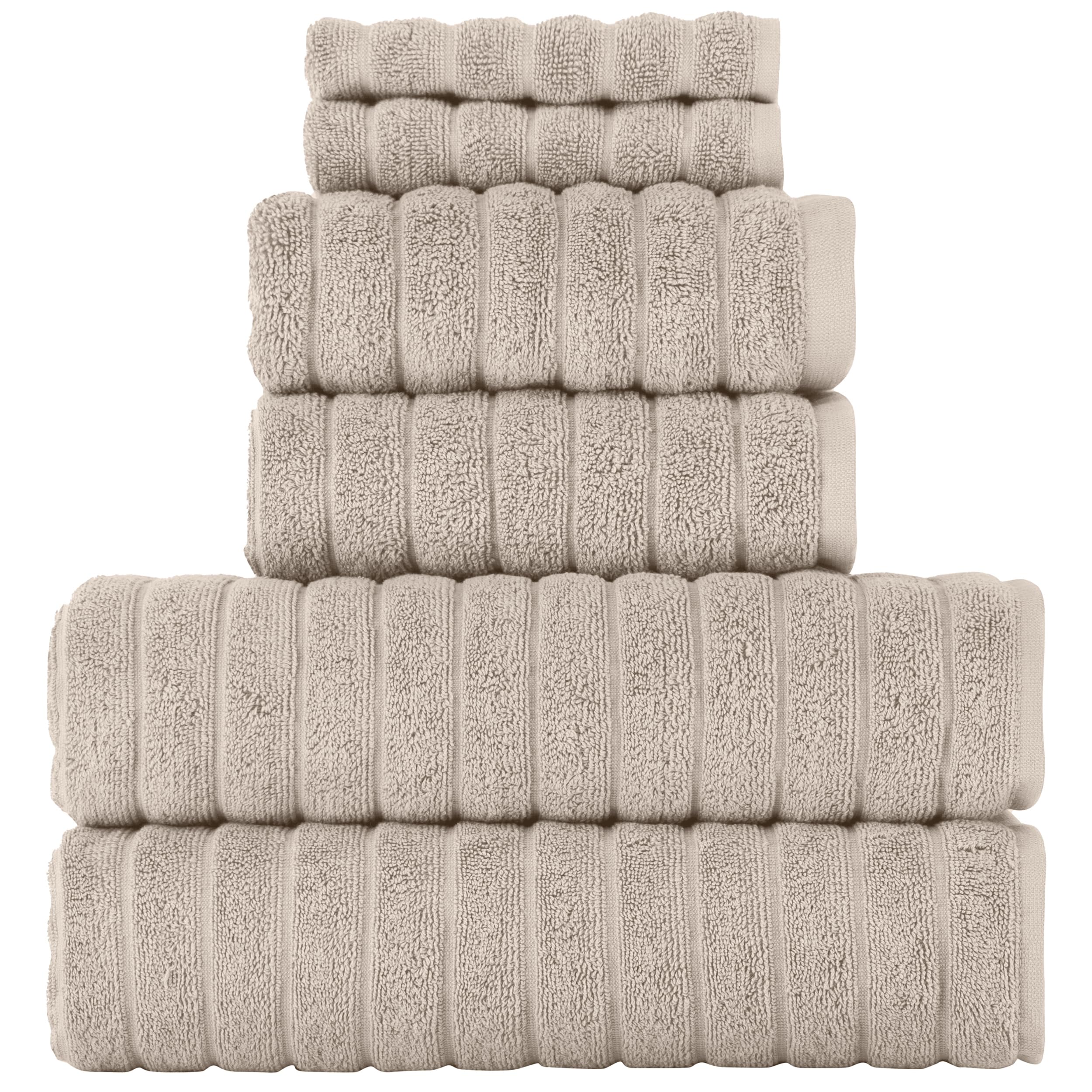 BERIBO Turkish Towel Set 100% Cotton (Cloud) 6 Pieces, 620gsm (Beige)
