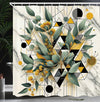 ABAKUHAUS Eucalyptus Leaves Shower Curtain, Blossomy Leaf Art, Cloth Fabric Bathroom Decor Set with Hooks, 175 x 200 cm, Green Black Mustard