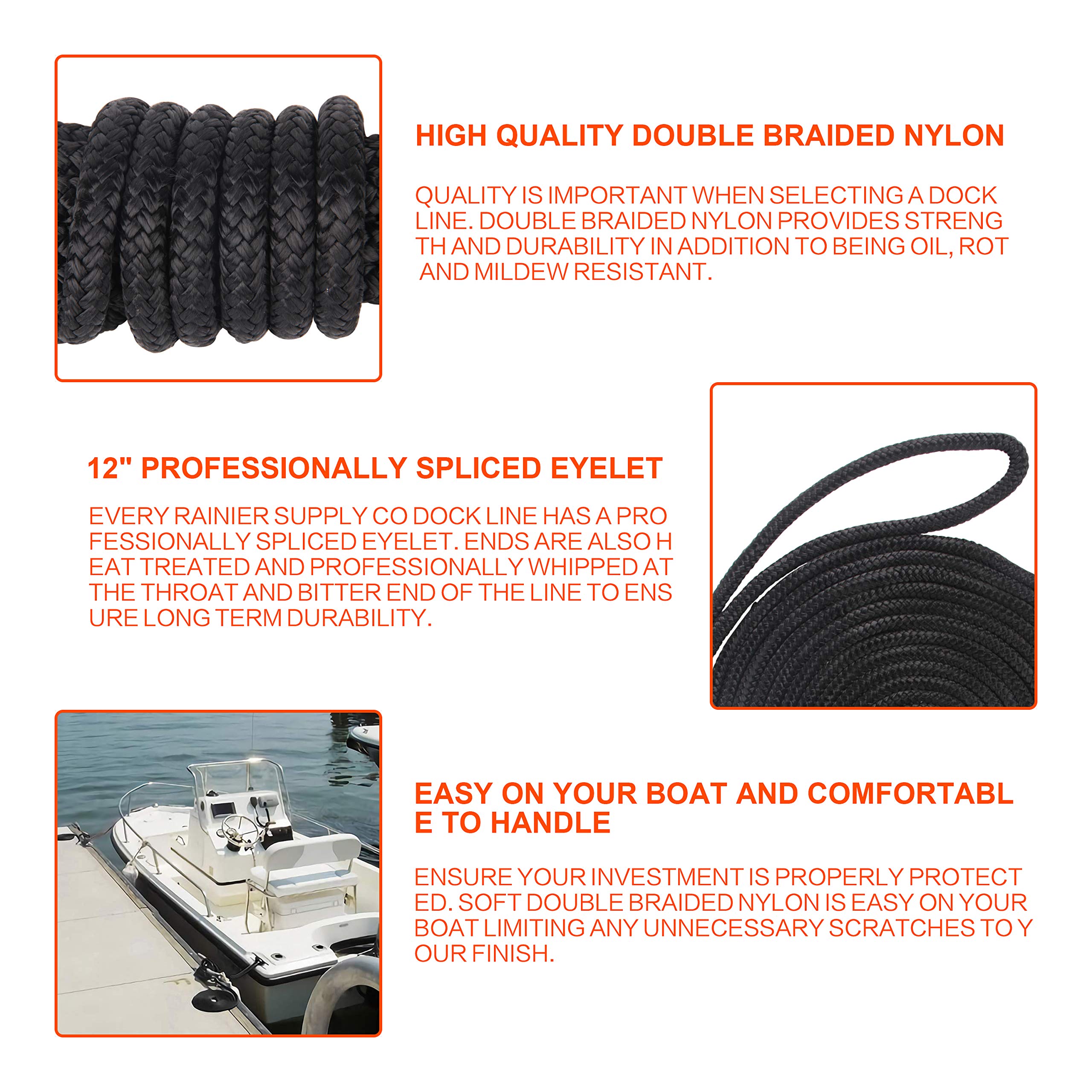 JSHANMEI Dock Lines Rope-2pack 25FT Double Braided Boat Docking Lines Mooring Lines with 12inch Eyelet Anchor Line Boat Equipment(Dia:1/2"-2pcs)