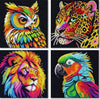 BEAYIOU 4Pack 5D Diamond Painting Kit for Kids, Animal Diamond Art Easy Kits, Owl Leopard Lion Parrot Diamond Painting Full Drill Diamond Art Gem
