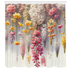 ABAKUHAUS Spring Shower Curtain, Farmhouse Dreamy Lavenders, Cloth Fabric Bathroom Decor Set with Hooks, 175 x 200 cm, Mustard Yellow Dried Rose Pearl