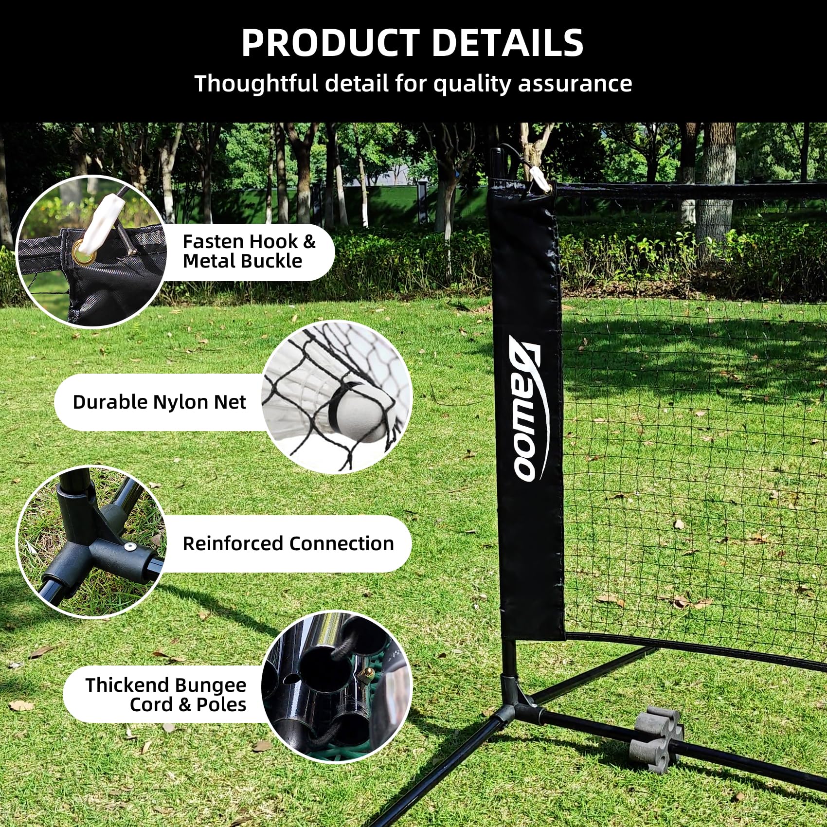 DAWOO Portable Sports Net Set - For Tennis, Soccer, Pickleball, Kids Volleyball, Badminton - Easy Setup Nylon Net with Poles (3M)