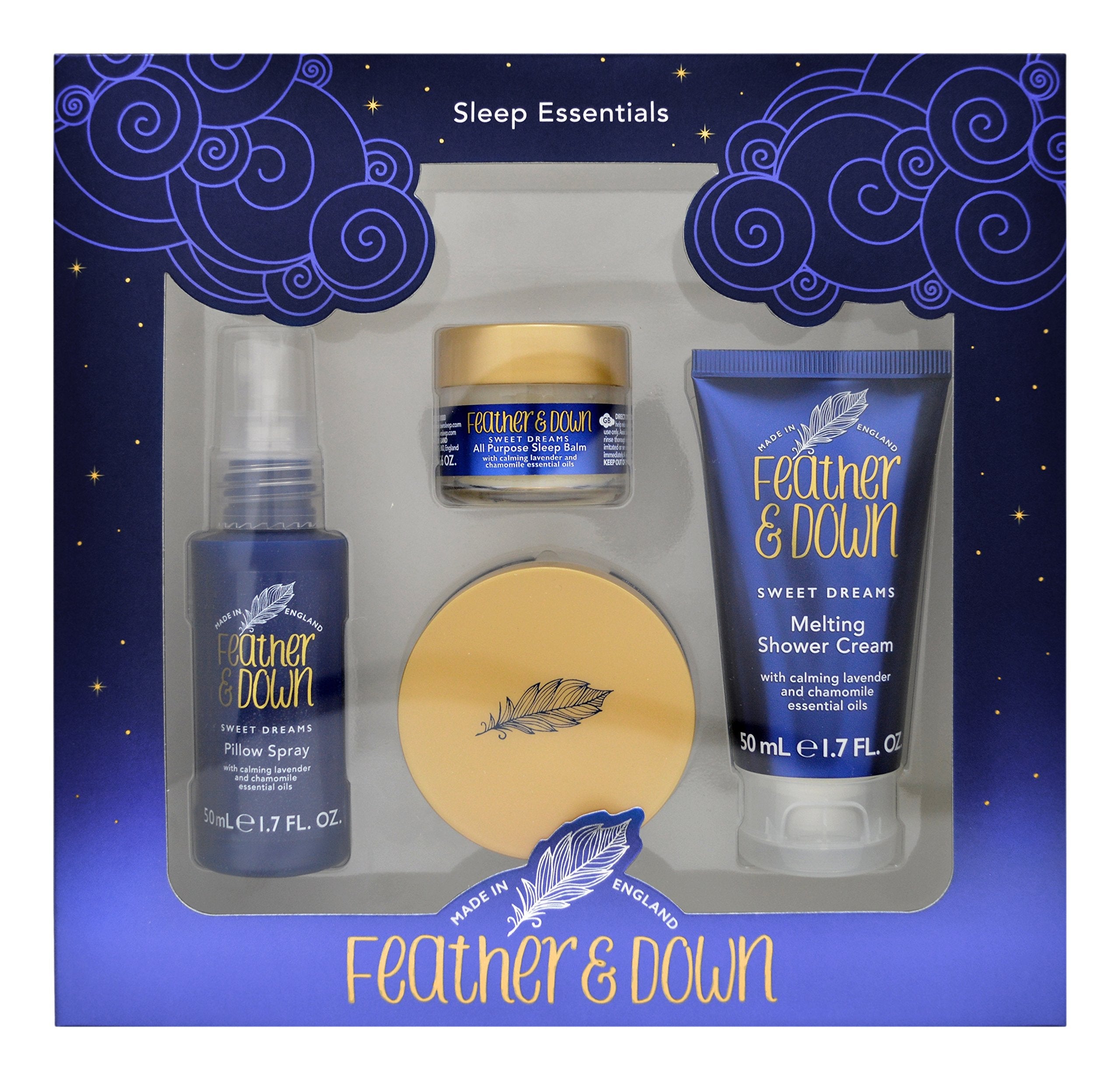 Feather & Down Sweet Dream Sleep Essentials Gift Set (50ml Pillow Spray, 50ml Melting Shower Cream, 16g All-Purpose Sleep Balm & 50ml Sleep Butter) -