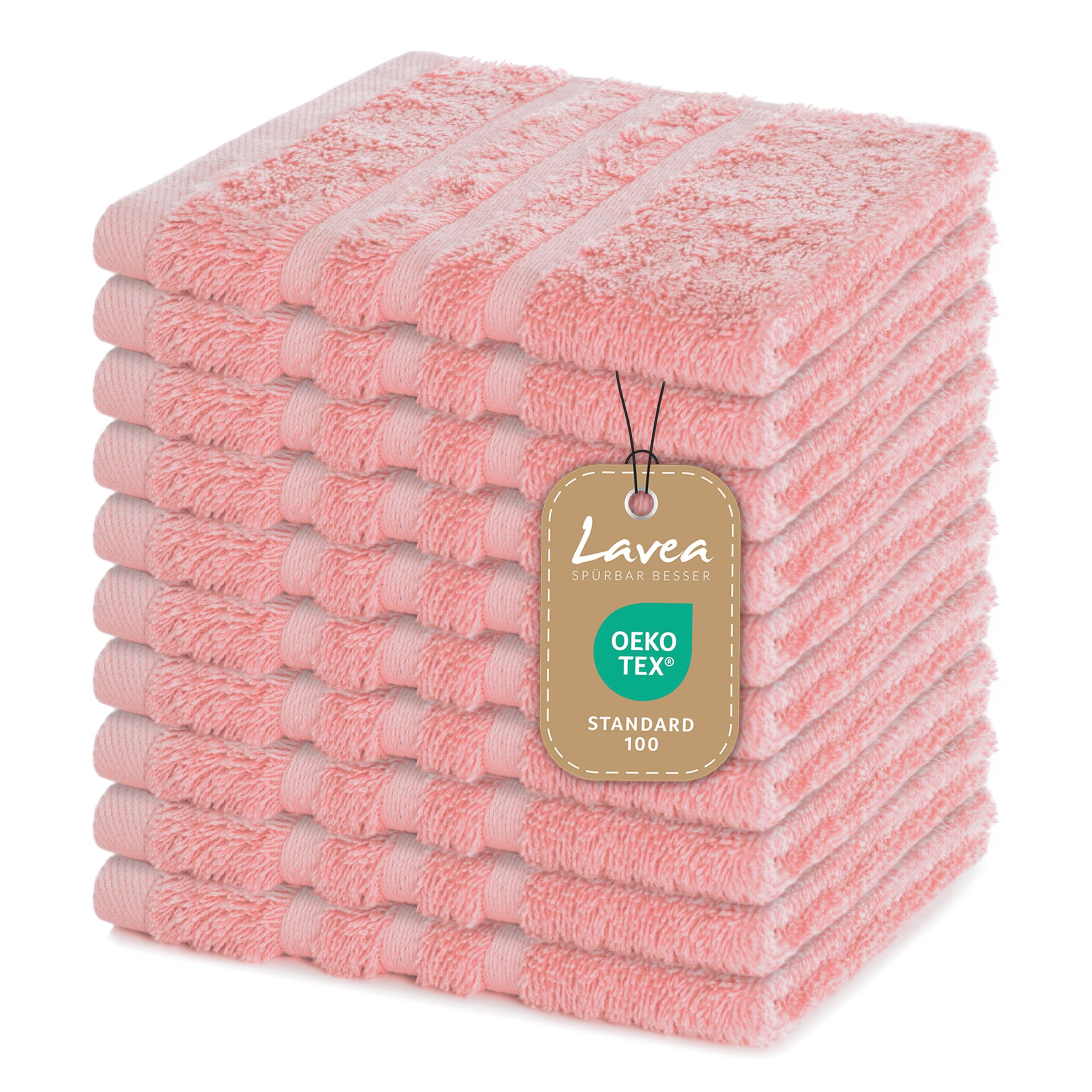 Lavea Elena Terry Towel Set of 10 Pastel Pink 30 x 30 cm