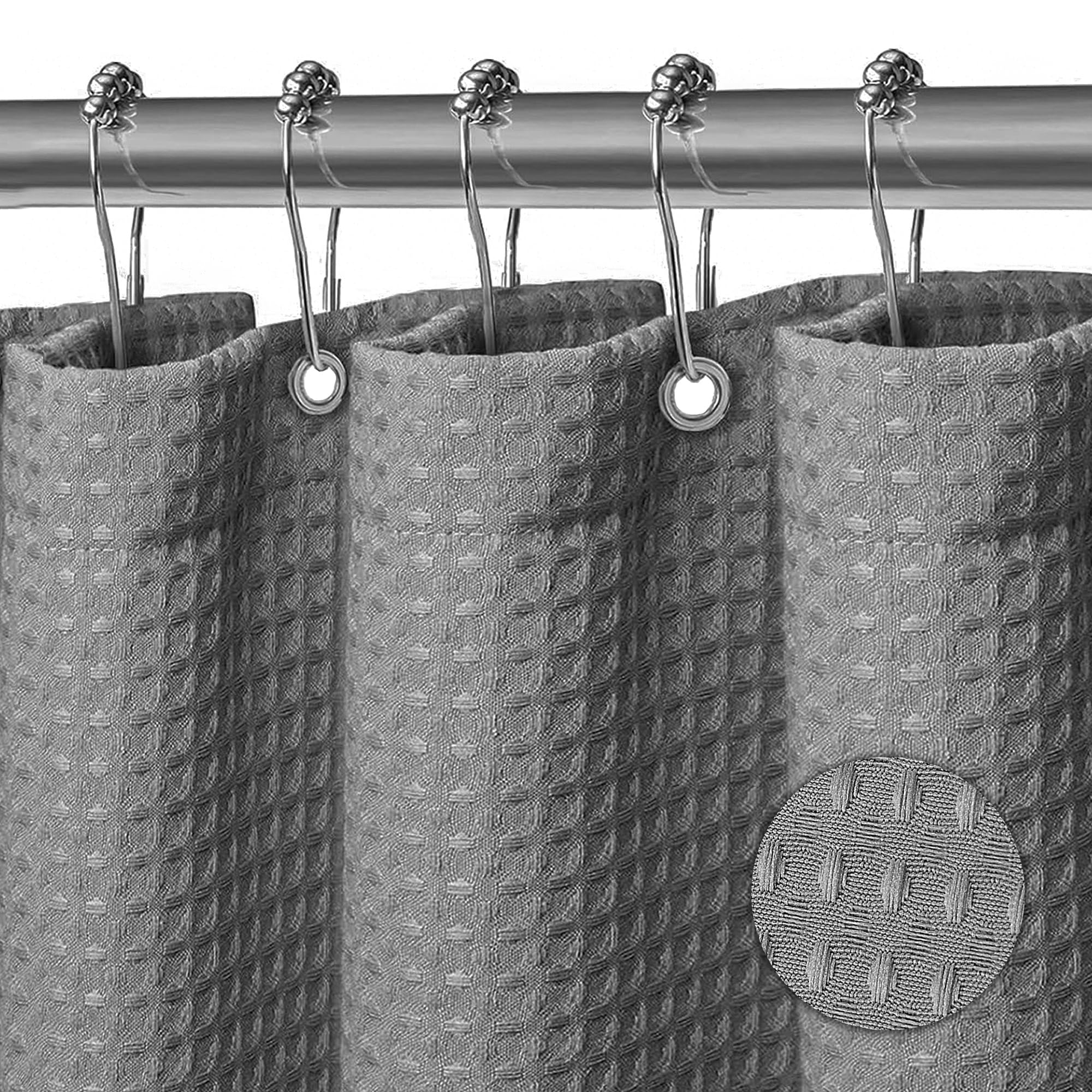 KAIMEIYU Shower Curtain Polyester Bath Curtains Heavy Duty with 12 Metal Hooks Bathroom Curtain Washable Waterproof for Bathtub and Bathroom 180 x 200