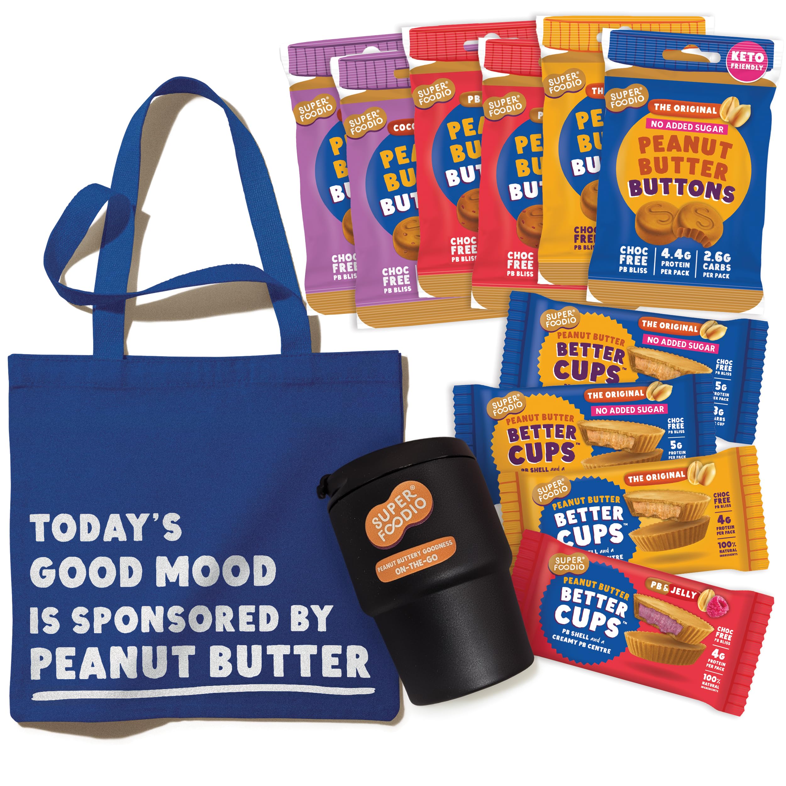 Healthy Peanut Butter Lovers Gift Hamper | No Added Sugar Peanut Butter Cups & Buttons | Vegan, Gluten Free, High Protein | Includes Branded Coffee