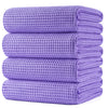 POLYTE Microfibre Oversize Quick Dry Lint Free Bath Towel, 152 x 76 cm, 4 Pack (Purple, Waffle Weave)