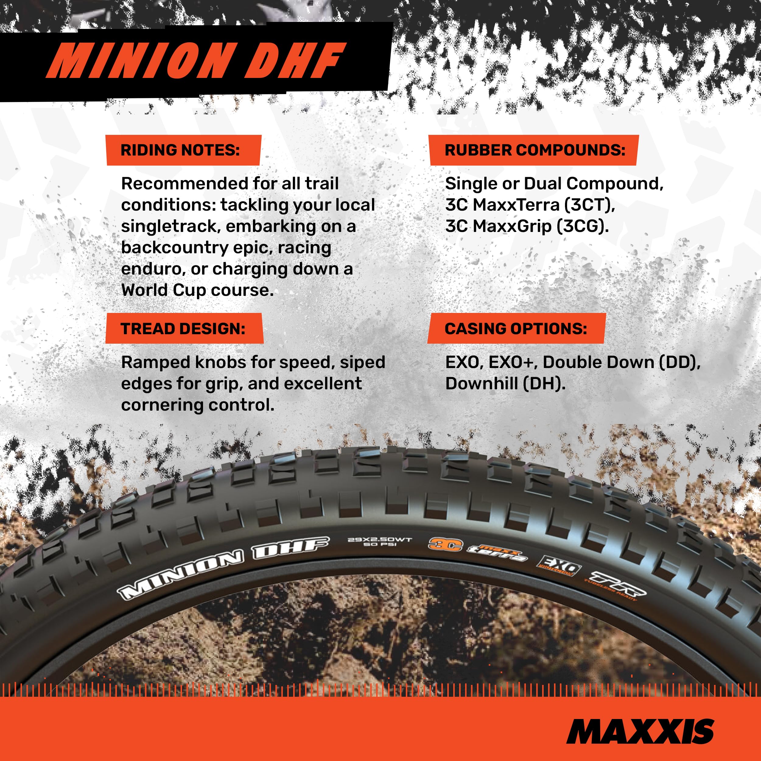 Maxxis Minion DHF Bicycle Tyre with Folding Bead 29x2.50 Wide Trail / MaxxTerra / Double Down / Tubeless Ready, Black