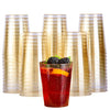 MATANA 50 Premium Clear Hard Plastic Cups with Gold Glitter, Gold Party Cups (280ml / 10oz) - Reusable Glasses, Tumblers for Drinks, Cocktail,