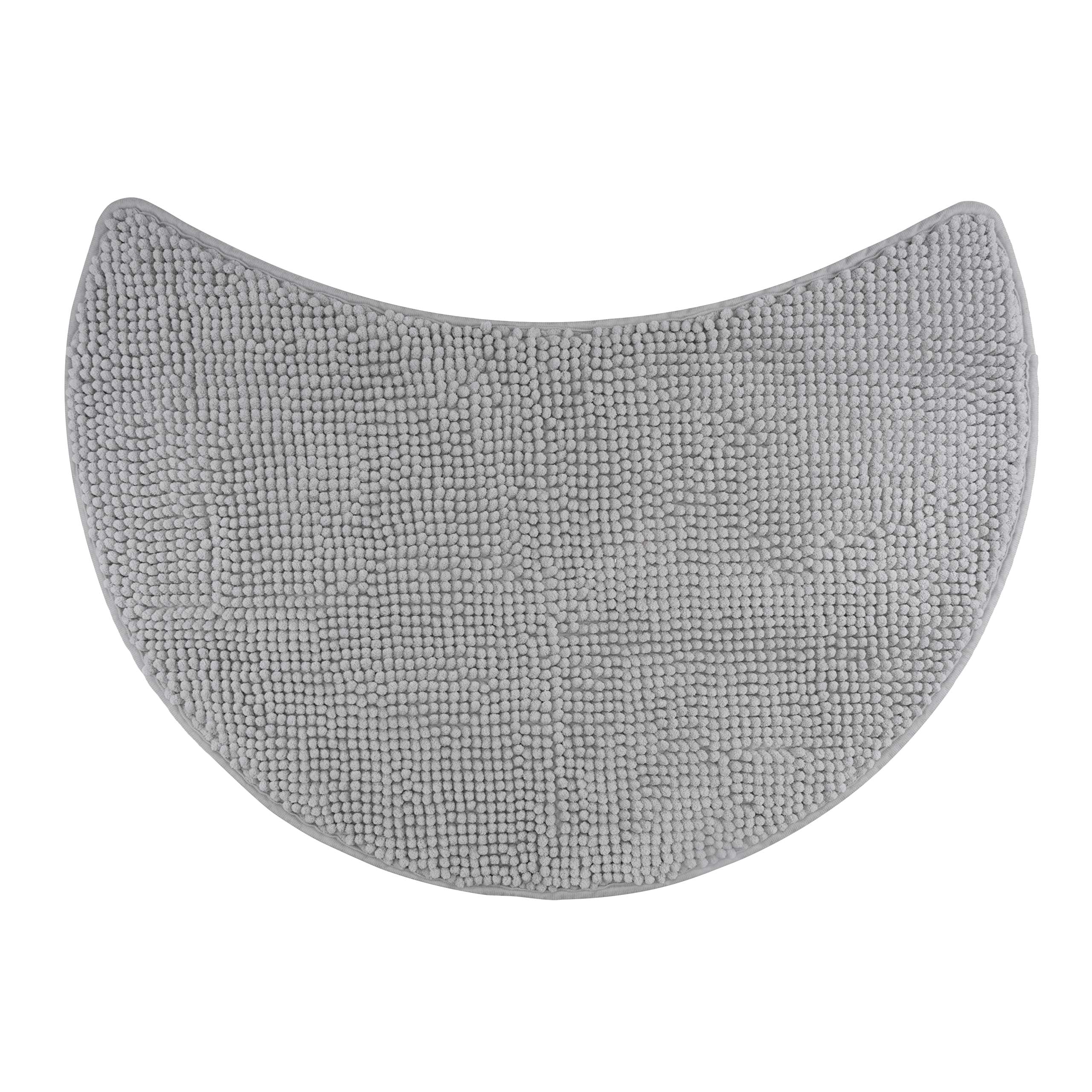 fluffy? Bath Mat for round Showers, made of Chenille, with Non-Slip Bottom (Crescent | Shower Radius 55 cm, Grey)