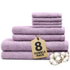 Novo Home Bath Towels Set of 8 ? 100% Cotton Lilac Towel Set Bale Includes 2 Bath, 2 Hand, 4 Face Towels ? Soft, Absorbent & Quick Dry Towel for